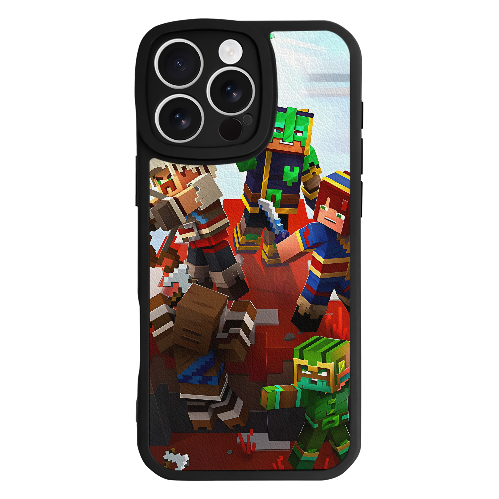 （画像用） マインクラフト ブロックの世界 Minecraft MC Block world 【iPhone 16シリーズ対応】シリコンスマホケース（レザー調） 材質：シリコン